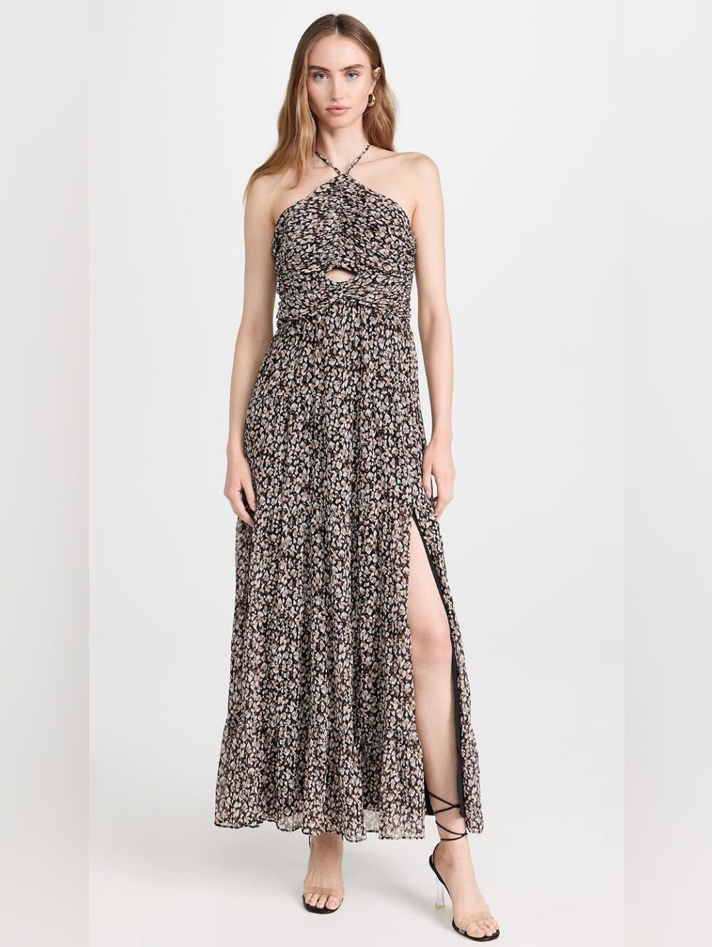 ASTR the Label Black Floral Halter Maxi Dress S